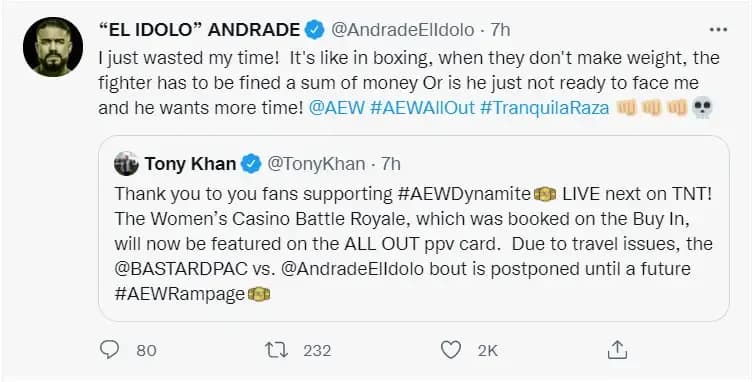 Andrade tweet pac september 2021 aew