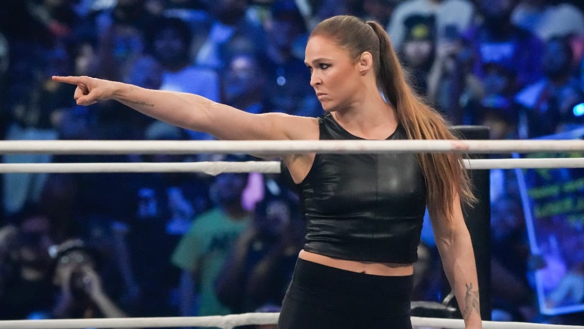 Ronda Rousey pointing at AEW Revolution 2026