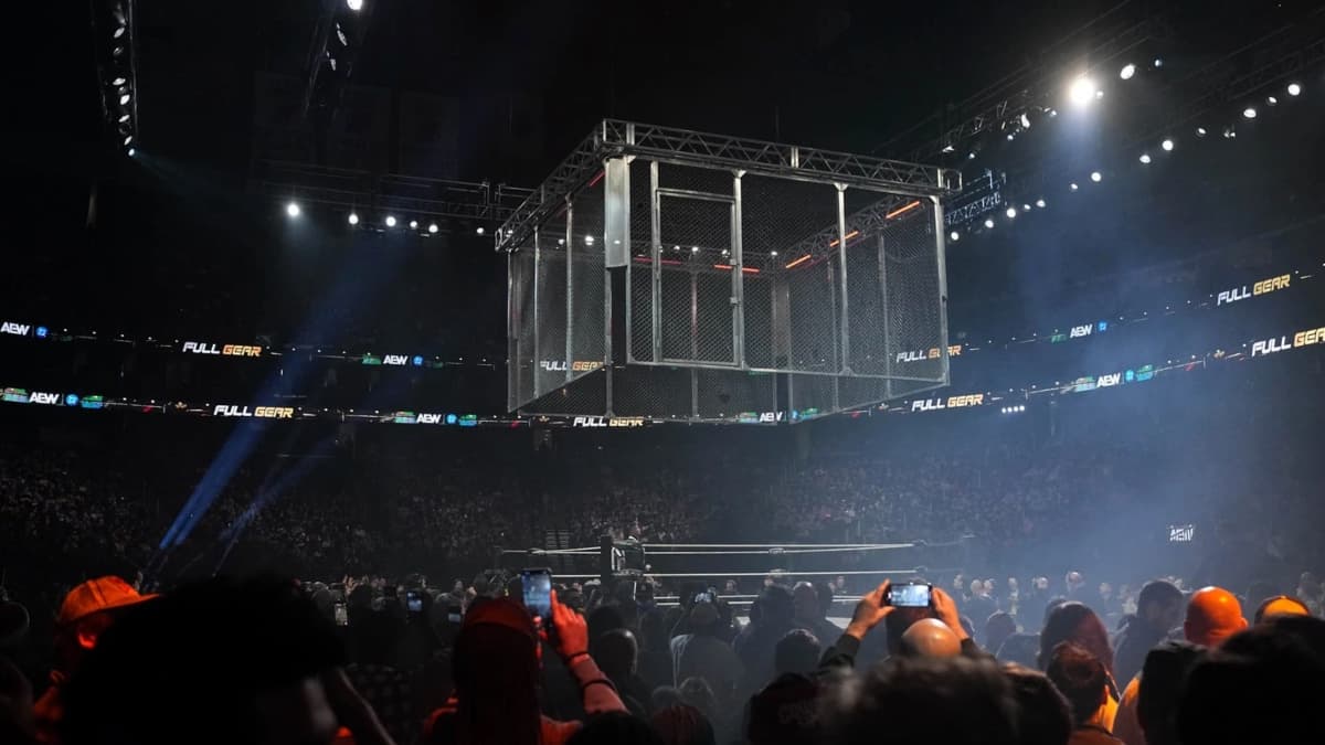 Steel cage being lowered at AEW Full Gear 2025