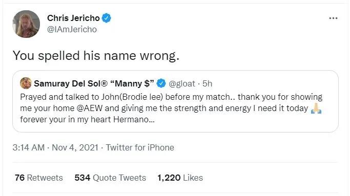 Chris jericho tweet november 2021