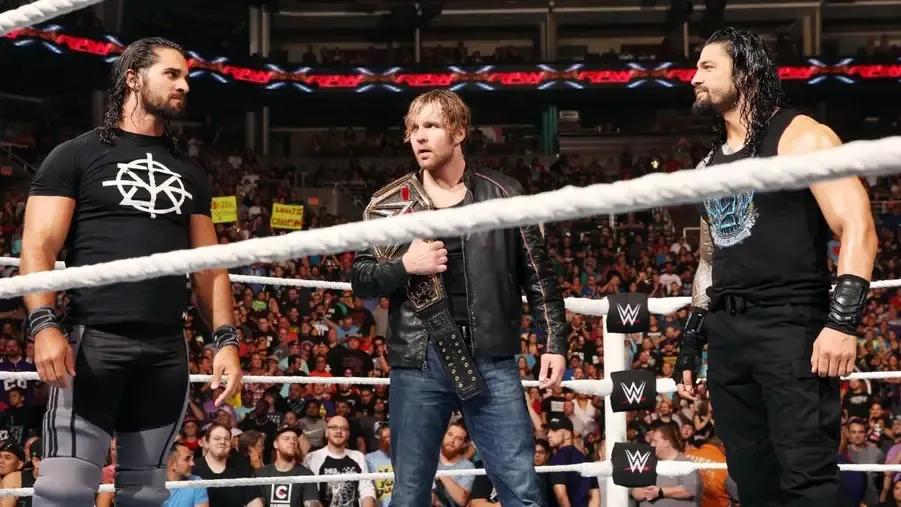 Dean Ambrose- Seth Rollins- Roman Reigns- WWE Raw June 2016.jpg