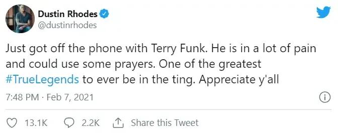 Dustin Rhodes asks fans to pray for Terry Funk