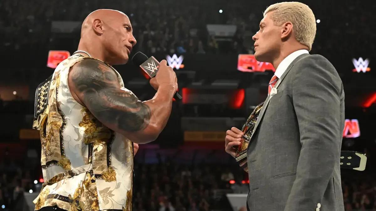 The Rock Cody Rhodes April 2024 Raw after WrestleMania.jpg