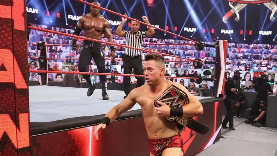 The miz runs away from bobby lashley wwe championship match raw