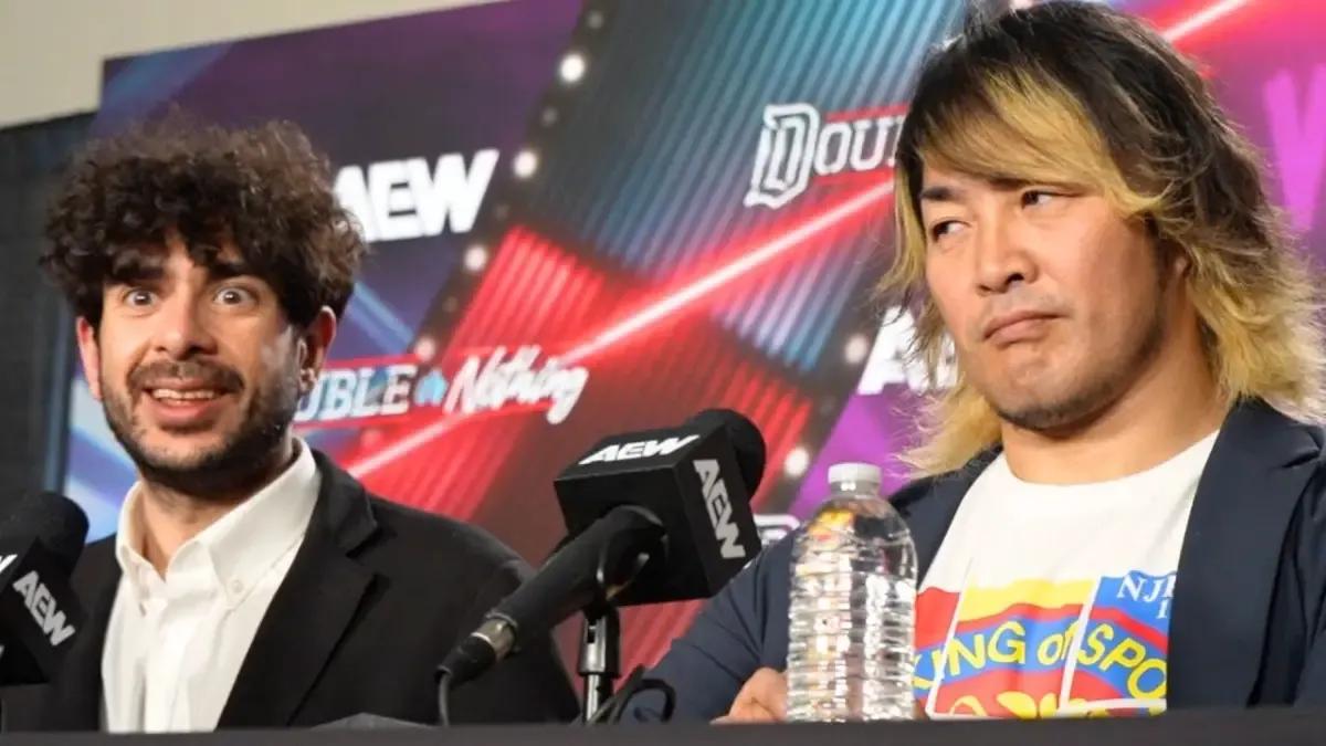 Tony Khan Hiroshi Tanahashi Double or Nothing 2024 media scrum.jpg