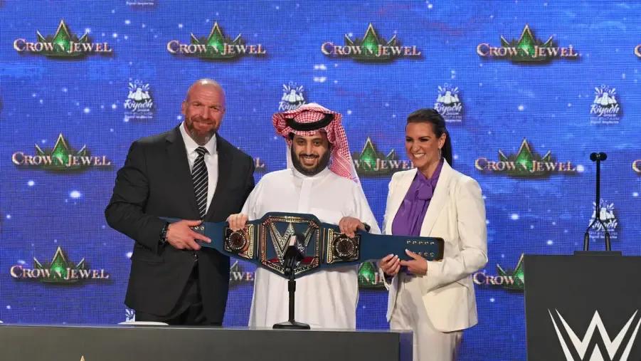 Triple H Stephanie McMahon Saudi Crown Jewel 2022 Press Conference.jpg