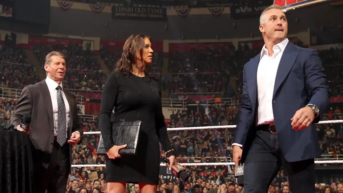 Vince McMahon Shane McMahon Stephanie McMahon February 2016.jpg